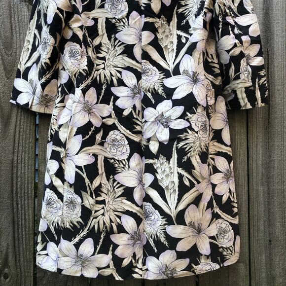 Dana Buchman 100% Silk Floral Jacket Size 8 Black White Snap Closure - Picture 11 of 16